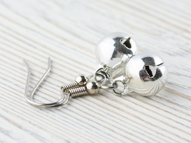 Jingle Bell Dangle Christmas Earrings • Holiday Jewelry • Feeling Festive • Handmade Gift for Her Silver