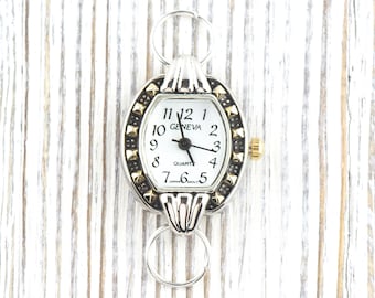 White Dial Two-Tone Square Watch Face • DIY Beading Watch • Jewelry Making • Analog • Loops and Battery Included