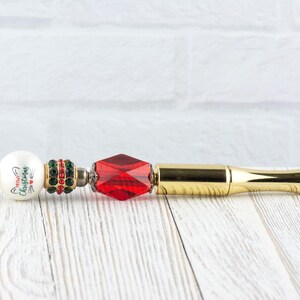 Meowy Christmas Beaded Metal Ballpoint Pen with Lampwork Glass Beads • Black Ink (Extra Refill) image 4