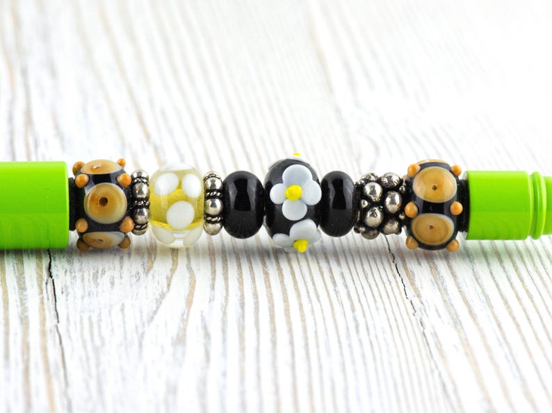 Desert Daisy Beaded Metal Ballpoint Pen with Lampwork Glass Beads • Refillable image 1