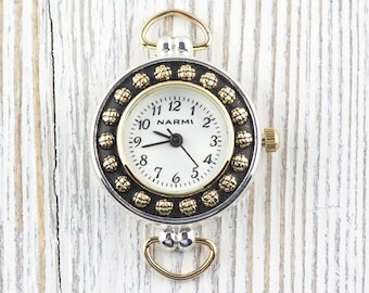 Dandelion White Dial Two-Tone Round Watch Face • DIY Beading Watch • Jewelry Making • Analog • Loops and Battery Included