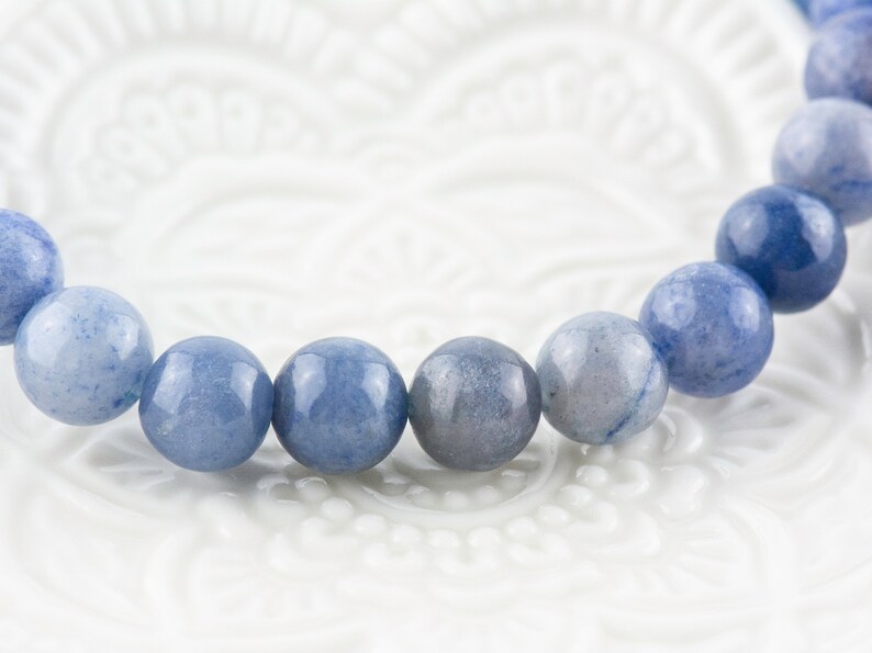 Blue Aventurine Smooth Round Beaded Stretch Bracelet, Unisex Semi-Precious Stone Jewelry, Handmade Natural Gemstone Fashion Accessories image 3