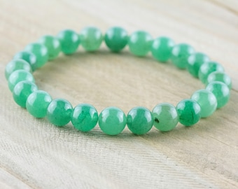 Green Aventurine Gemstone Bracelet, Beaded Stretch Bracelet, Simple Jewelry, Handmade, Minimalist