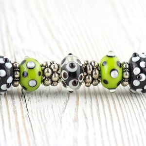 Lime Green Beaded Metal Ballpoint Pen with Lampwork Glass Beads image 1