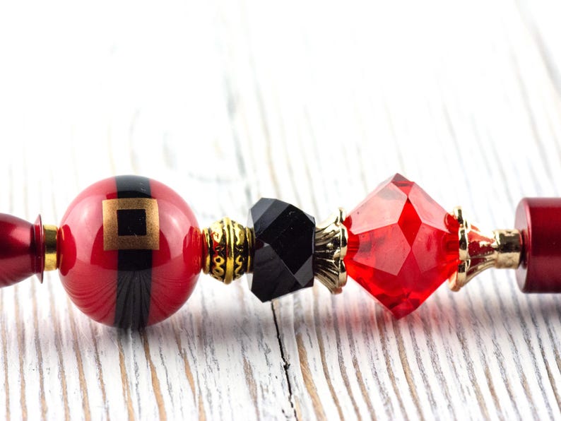 Kerstman kerstkralen metalen balpen met lampwork glaskralen • Zwarte inkt (extra vulling) afbeelding 1