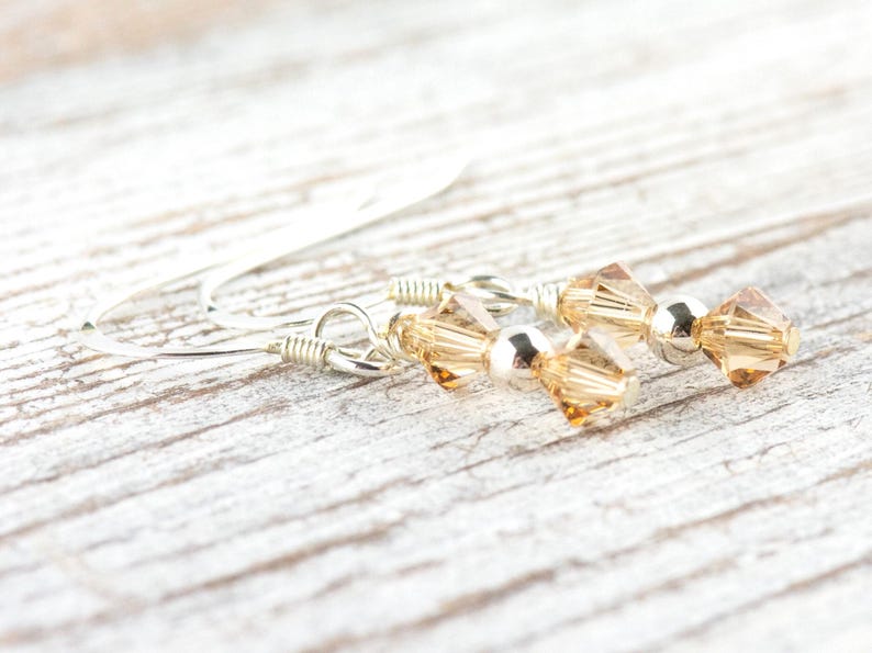 November Birthstone Earrings, Minimalist Swarovski Earrings, Topaz Birthstone Earrings, November Earrings Gift image 2