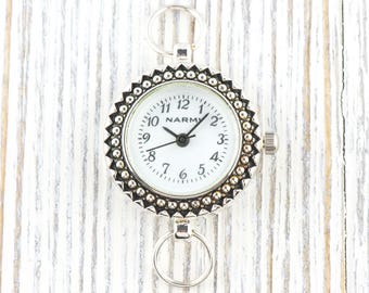 White Dial Silvertone Speckled Round Watch Face • DIY Beading Watch • Jewelry Making • Analog • Loops and Battery Included