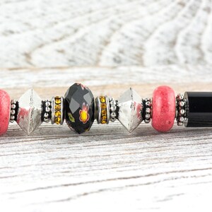 Midnight Rose Beaded Black Stylus Pen • Lampwork Glass Beads • Metal Ballpoint image 1