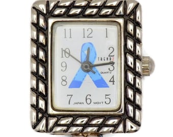 Light Blue Awareness Ribbon Silvertone Square Watch Face • DIY Beading Watch • Jewelry Making • Analog • Loops and Battery Included