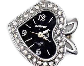 Schwarzes Zifferblatt Silberfarbenes Strass-verziertes Herz Zifferblatt • DIY Perlen Uhr • Schmuckherstellung • Analog • Schlaufen und Batterie enthalten