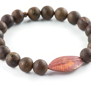 Kopparbladbronzitpärlsträckt armband / Boho-stil ädelstensarmband / Naturinspirerade jordnära höstsmycken bild 3