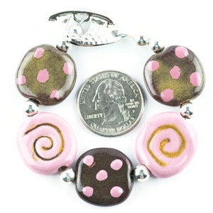 Strawberry Chocolate Polka Dot Ceramic Bead Bracelet / Kazuri Bead / Unique Jewelry image 5