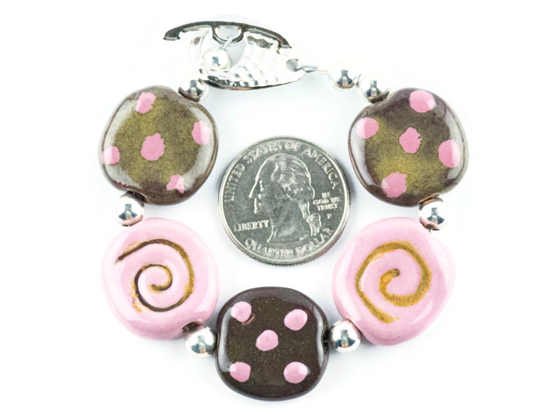 Strawberry Chocolate Polka Dot Ceramic Bead Bracelet / Kazuri Bead / Unique Jewelry image 5