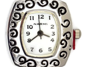 Swirly Border Square Watch Face, White Watch Face, Silver Watch Face, Ladies Watch Face, Wrist Watch Face, Beading Watch Face