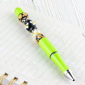 Desert Daisy Beaded Metal Ballpoint Pen with Lampwork Glass Beads • Refillable image 3