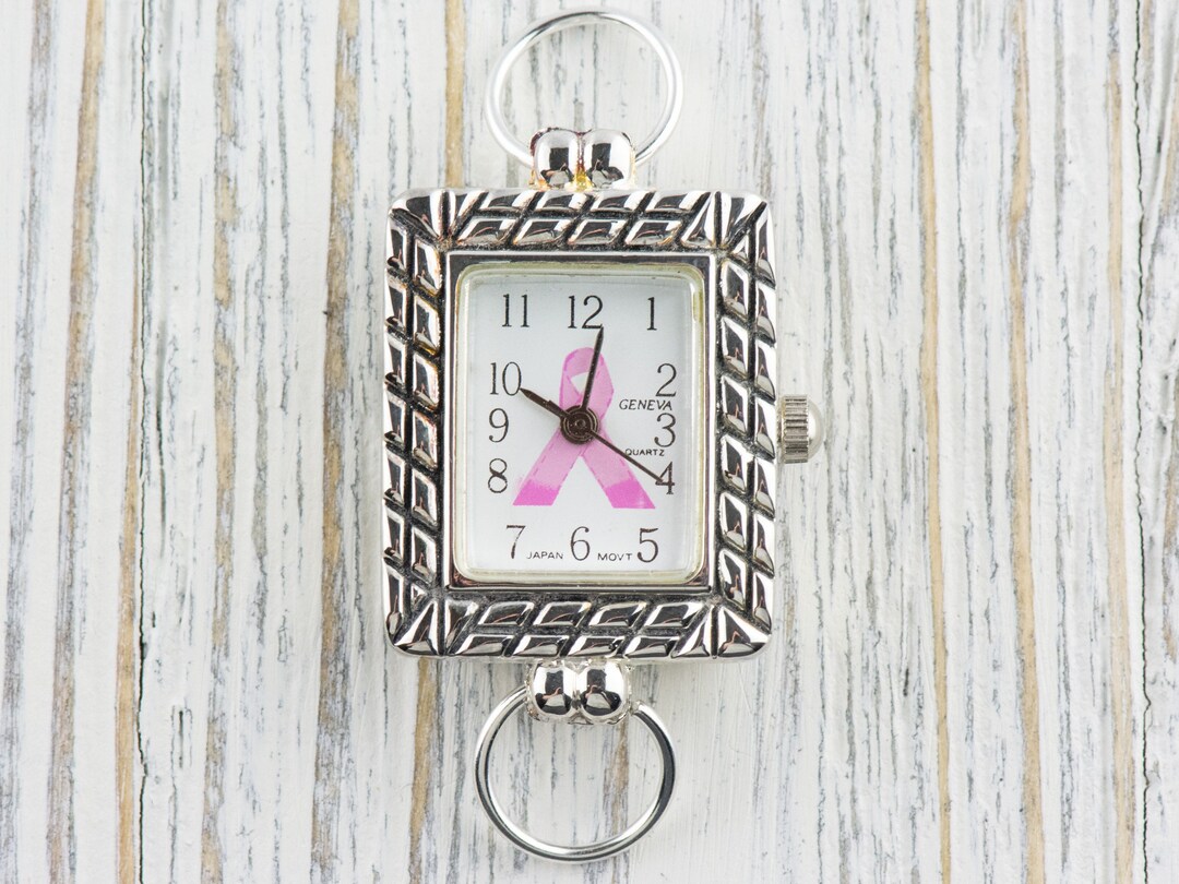 Pink Ribbon Square Silver Watch Face / Beading Watch Face for ...