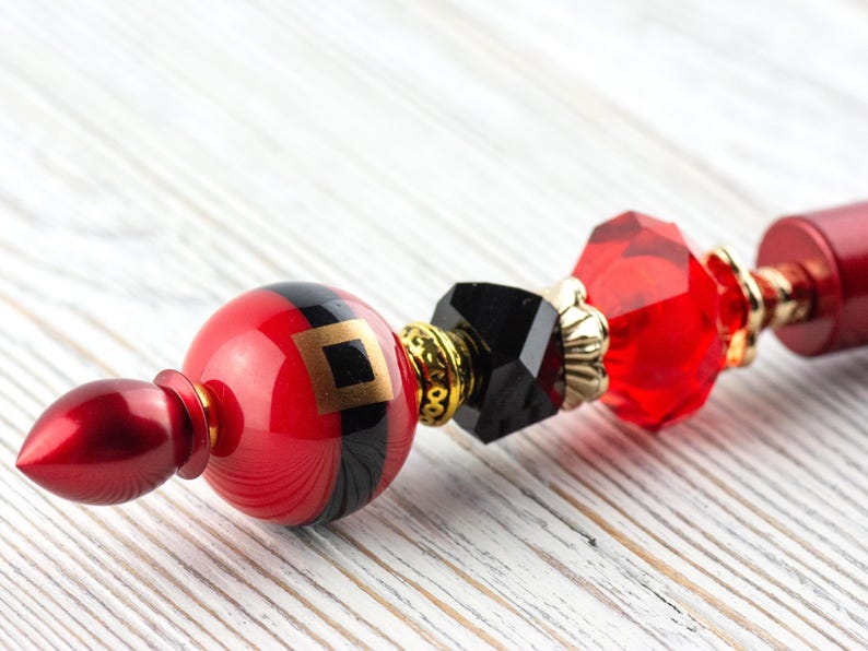 Kerstman kerstkralen metalen balpen met lampwork glaskralen • Zwarte inkt (extra vulling) afbeelding 2