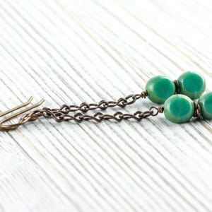 Aqua Blue Glass & Brass Earrings • Earthy Boho Jewelry • Nature-Inspired Handmade Earrings • Jewelry Gift • Nickel-free • Lead-free image 1