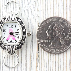 Orologio quadrato con quadrante argentato e nastro rosa • Quadrante bianco • Orologio fai da te con perline • Creazione di gioielli • Analogico • Anelli e batteria inclusi immagine 4