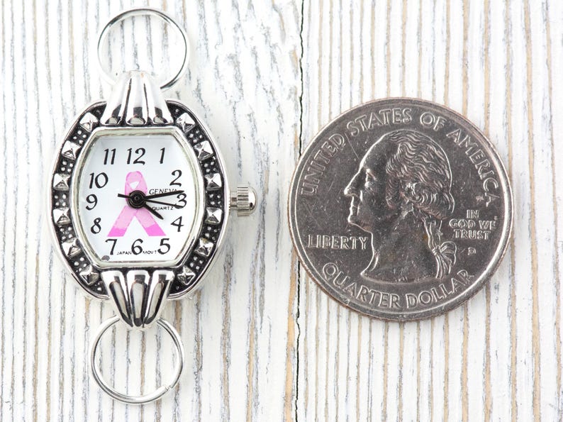 Orologio quadrato con quadrante argentato e nastro rosa • Quadrante bianco • Orologio fai da te con perline • Creazione di gioielli • Analogico • Anelli e batteria inclusi immagine 4