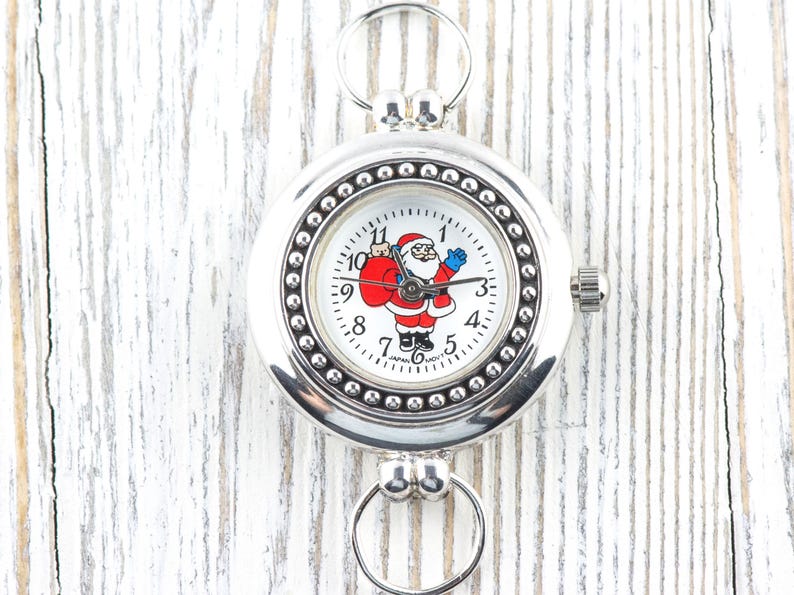 Esfera de reloj de Papá Noel, esfera redonda blanca, joyería festiva imagen 1