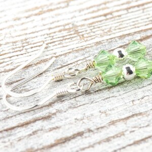 August Birthstone Earrings, Minimalist Swarovski Earrings, Birthday Earrings for Her, Peridot Birthstone Earrings image 2