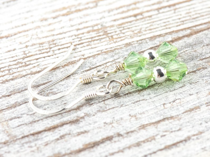 August Birthstone Earrings, Minimalist Swarovski Earrings, Birthday Earrings for Her, Peridot Birthstone Earrings image 2