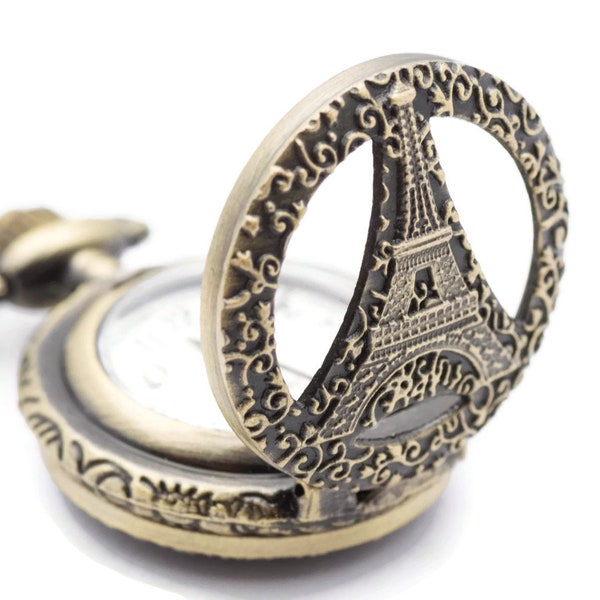 Eiffelturm Taschenuhr Halskette | Damen Taschenuhr | Lange Halskette Uhr | Bronze Taschenuhr | Eiffelturm Anhänger - WA00047