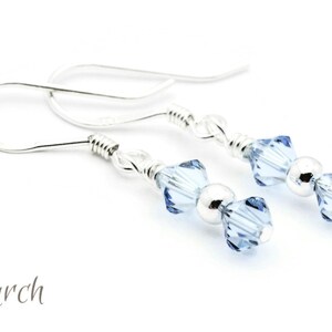 March Aquamarine Swarovski Crystal Birth Month Sterling Silver Drop Earrings