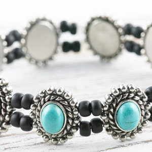 Turquoise Blue Howlite Oval Beaded Stretch Bracelet / Handmade Bracelet / Bohemian Jewelry image 1