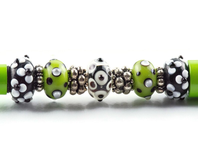 Lime Green Beaded Metal Ballpoint Pen with Lampwork Glass Beads image 5
