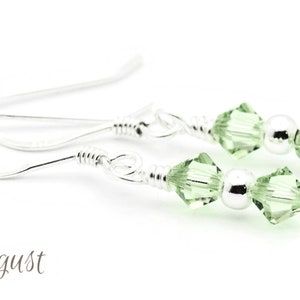 August Peridot Swarovski Crystal Birth Month Sterling Silver Drop Earrings