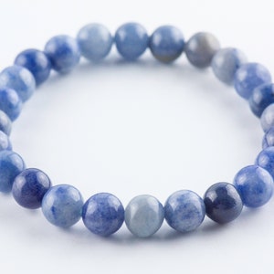 Blue Aventurine Smooth Round Beaded Stretch Bracelet, Unisex Semi-Precious Stone Jewelry, Handmade Natural Gemstone Fashion Accessories image 6