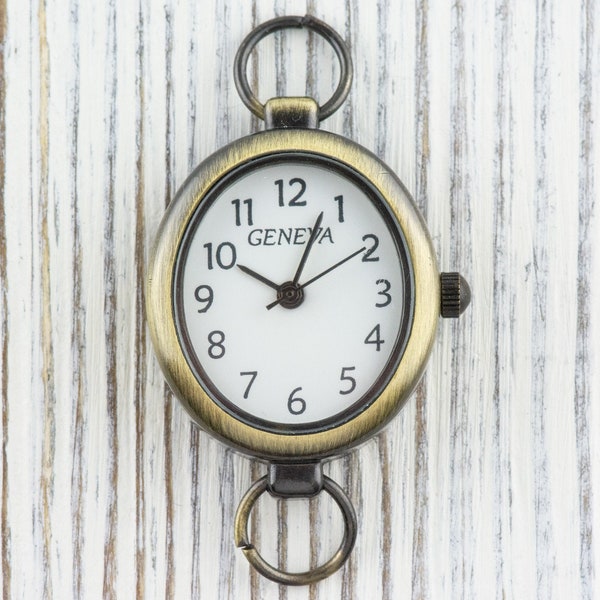 Antique Gold Oval Watch Face, White Face Watch, Beading Watch Face, Watch Head, Battery Included