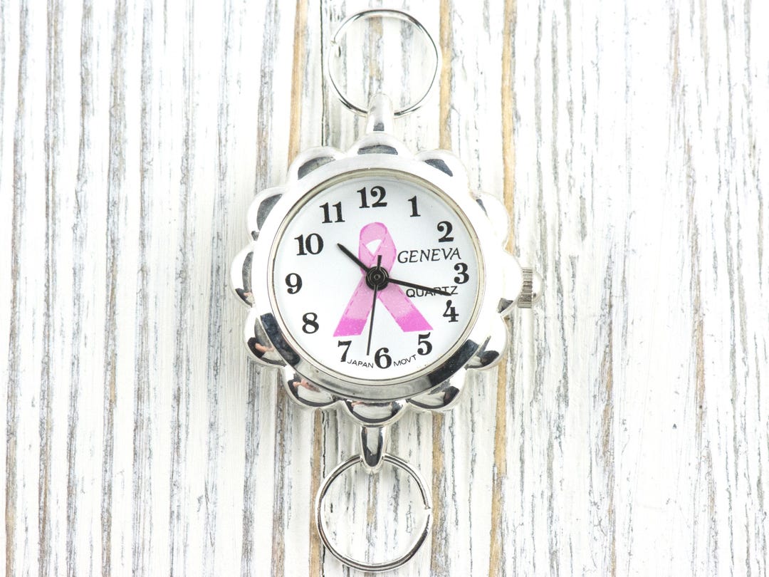 Pink Ribbon Round Flower Silver Watch Face / Beading Watch Face for ...