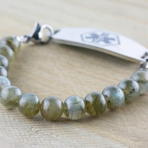 Labradorite Stretch Beaded Watch Band, Medical Alert Bracelet, Single Strand, Interchangeable, Handmade Jewelry imagem 6