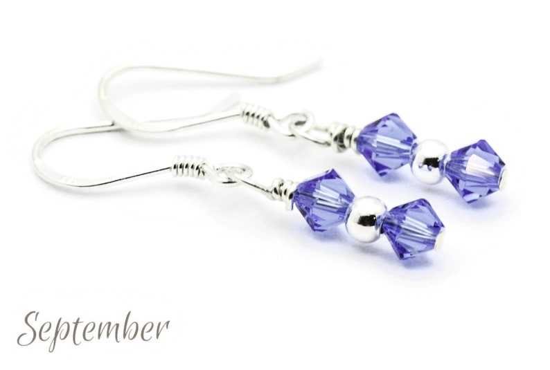 September Sapphire Swarovski Crystal Birth Month Sterling Silver Drop Earrings