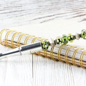 Green and Silver Beaded Metal Ballpoint Pen with Lampwork Glass Beads • Refillable image 2