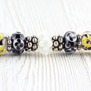 Black and Gold Beaded Metal Ballpoint Pen with Lampwork Glass Beads • Refillable image 1