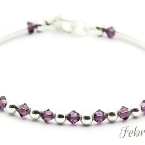 February Amethyst Swarovski Crystal Birth Month Sterling Silver Plated Bracelet