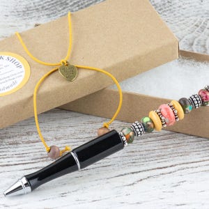 Mond über Miami Perlen Schwarz Stylus Pen • Lampwork Glasperlen • Metall Kugelschreiber Bild 6