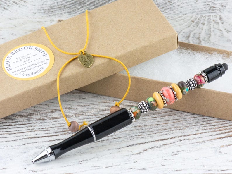 Mond über Miami Perlen Schwarz Stylus Pen • Lampwork Glasperlen • Metall Kugelschreiber Bild 6