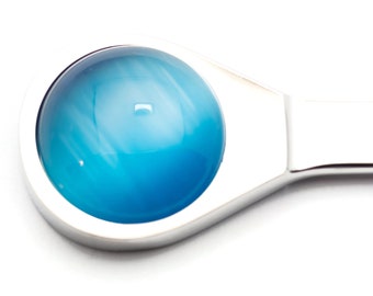Turquoise Blue Cat's Eye Letter Opener • Chrome Plated Steel • Paper Knife • Desk Accessory • 8-Inch