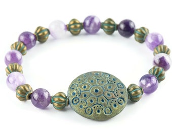 Purple Amethyst Stretch Bracelet / Genuine Gemstone / Earthy Jewelry / February Birthstone