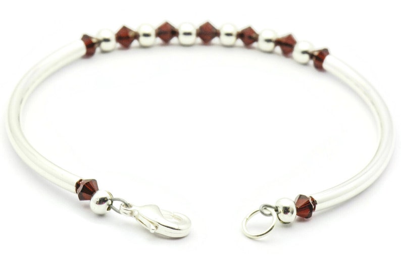 January Garnet Swarovski Crystal Birth Month Sterling Silver Plated Bracelet
