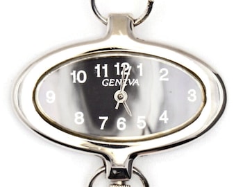 Schwarzes Zifferblatt Silberfarbenes Oval Zifferblatt • DIY Perlen Uhr • Schmuckherstellung • Analog • Schlaufen und Batterie enthalten
