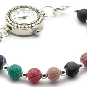 Agat Flerfärgat Pärlarmband Klockarmband • Medicinskt ID-armband • Handgjort Klockarmband • Stretchigt Klockarmband bild 3