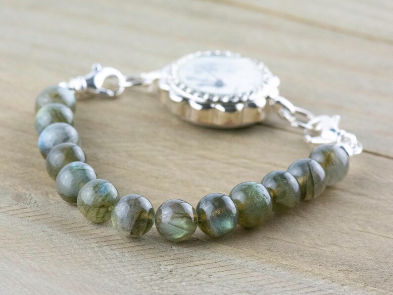 Labradorite Stretch Beaded Watch Band, Medical Alert Bracelet, Single Strand, Interchangeable, Handmade Jewelry imagem 3