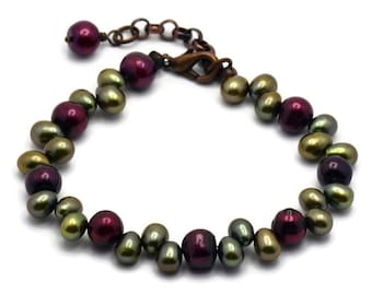 Cranberry Vine Bracelet, Freshwater Pearl Bracelet, Cranberry Pearl Bracelet, Pearl Beaded Bracelet, Unique Gift for Wife