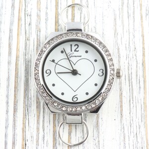 Heart-Outline Rhinestone-Studded Silvertone Round Watch Face • DIY Beading Watch • Jewelry Making • Analog • Loops and Battery Included image 1